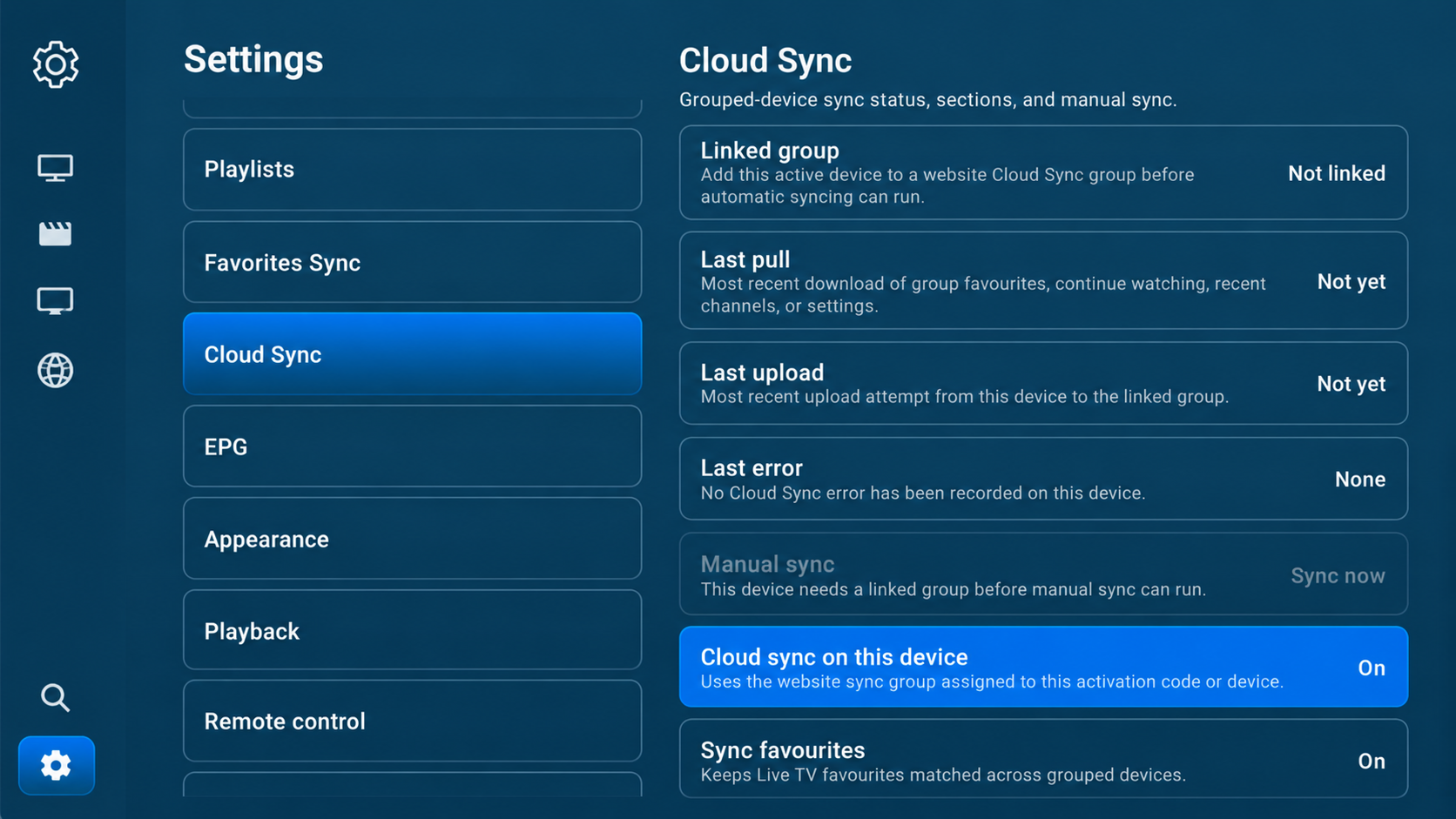 Nerdy Popcorn cloud sync settings screen